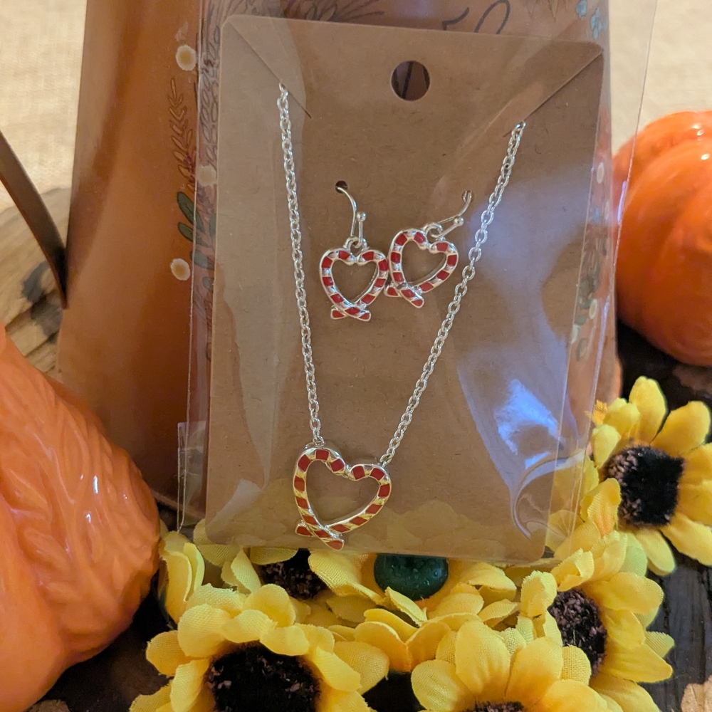Silver and Red Heart Jewelry Set